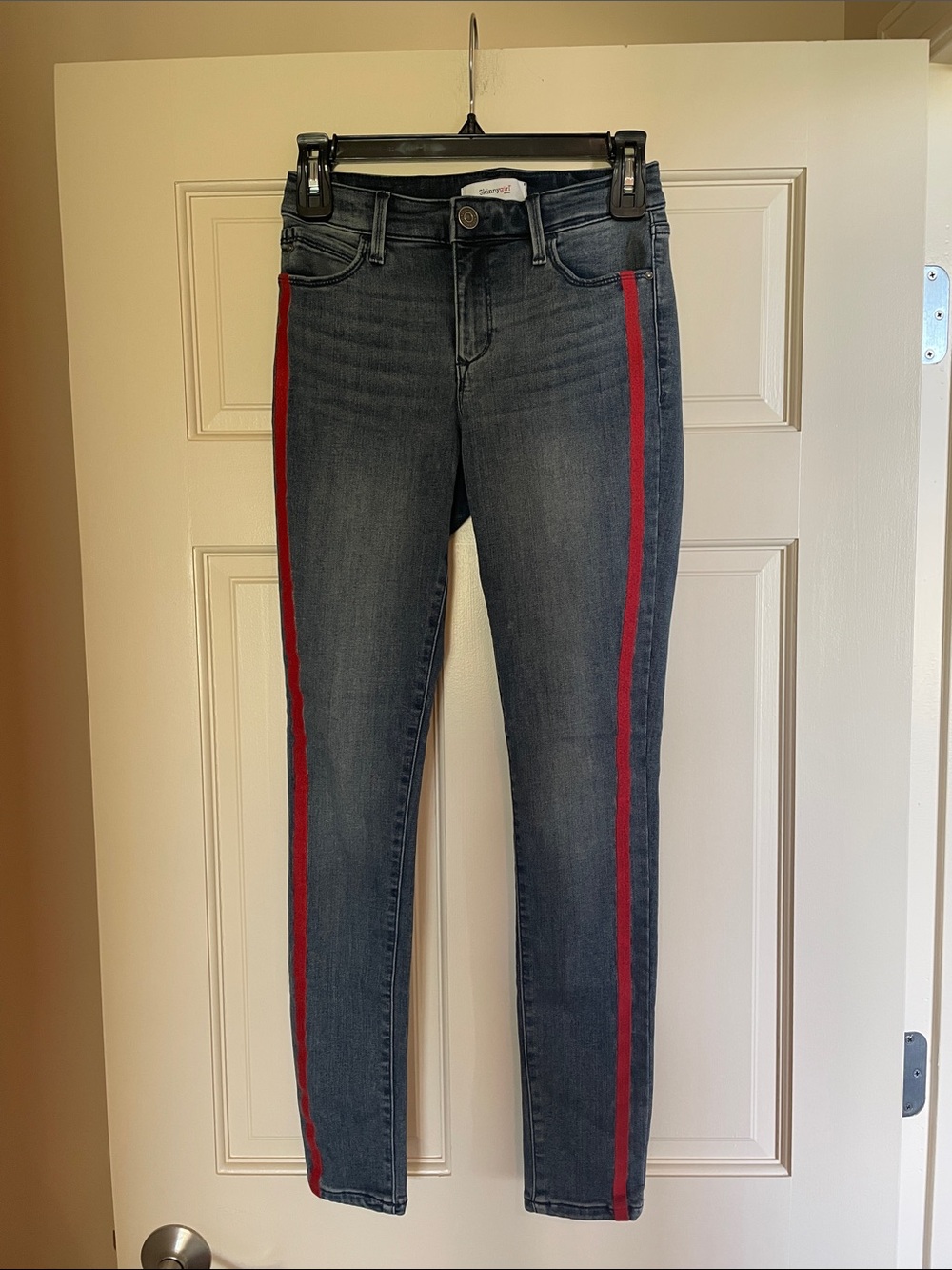 Skinnygirl Dark Wash Skinny Jeans with Red Side Stripe